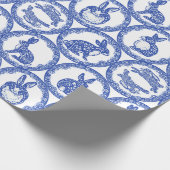 Blue Willow Rabbit Whimsical Isle of Rabbits Wrapp Cadeaupapier (Hoek)