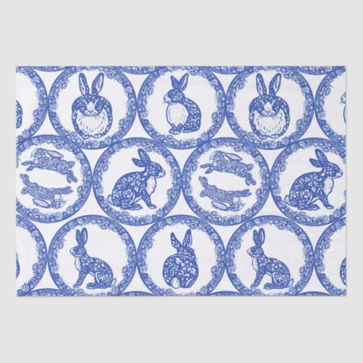 Blue Willow Rabbit Whimsical Isle of Rabbits Wrapp Tissuepapier (Voorkant)