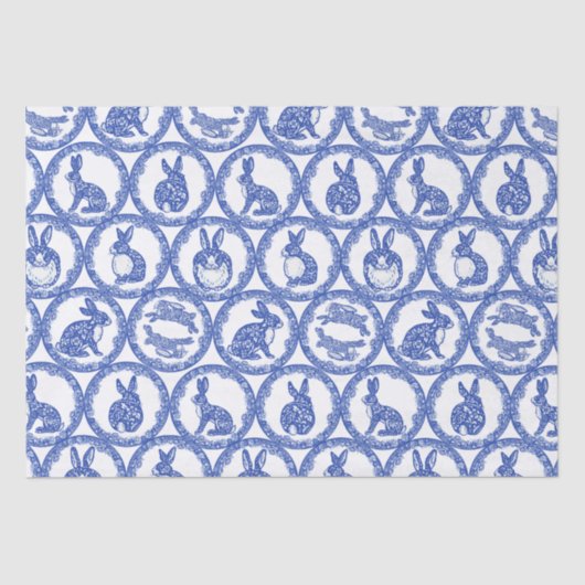 Blue Willow Rabbit Whimsical Isle of Rabbits Wrapp Tissuepapier (Voorkant)