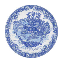 Blue Willow Rabbit White Whimsical Toile Cu