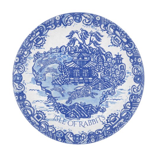 Blue Willow Rabbit White Whimsical Toile Cu Snijplank (Voorkant)