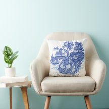Blue Willow Rabbit White Whimsical Toile
