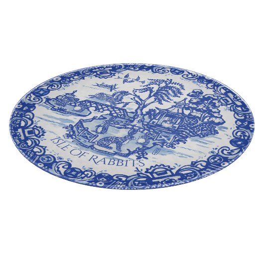 Blue Willow Rabbit White Whimsical Toile Snijplank (Hoek)