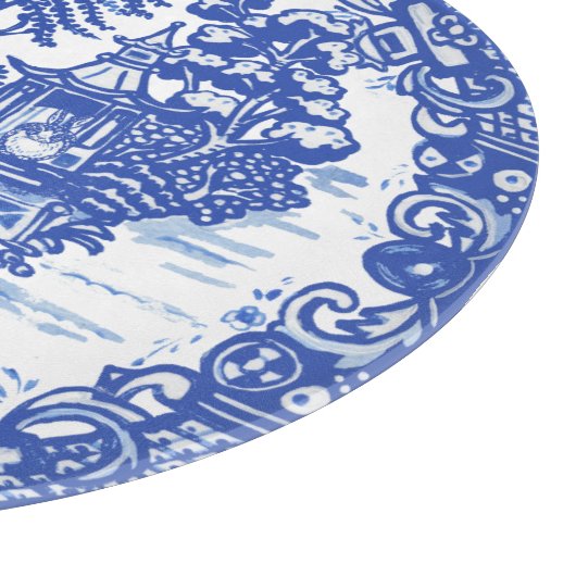 Blue Willow Rabbit White Whimsical Toile Snijplank (Hoek)