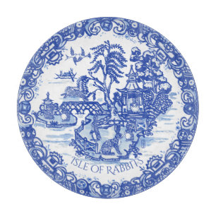 Blue Willow Rabbit White Whimsical Toile Snijplank