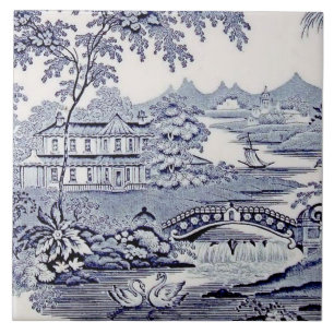 Blue Willow Repro 1899 English Victoriaans Tile Tegeltje