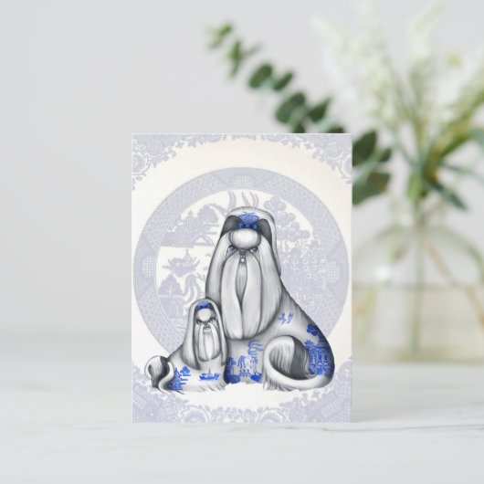 Blue Willow Shih Tzus Briefkaart (Staand voorkant)