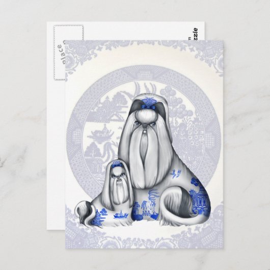 Blue Willow Shih Tzus Briefkaart (Voorkant / Achterkant)