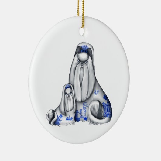 Blue Willow Shih Tzus Ornament (Rechts)