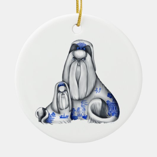 Blue Willow Shih Tzus Ornament (Voorkant)
