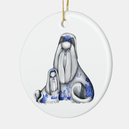 Blue Willow Shih Tzus Ornament (Links)