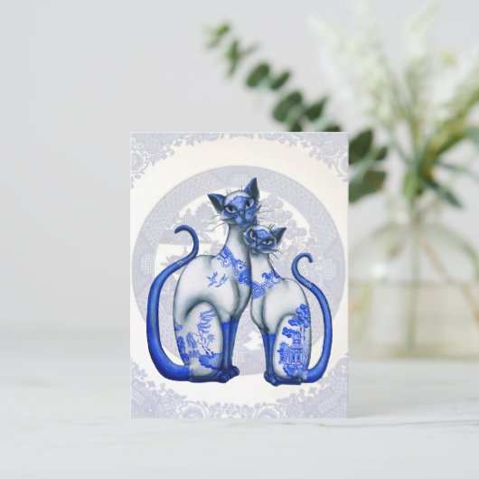 Blue Willow Siamese Cats Briefkaart (Staand voorkant)