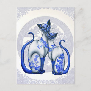 Blue Willow Siamese Cats Briefkaart