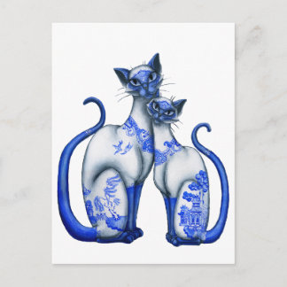 Blue Willow Siamese Cats Briefkaart