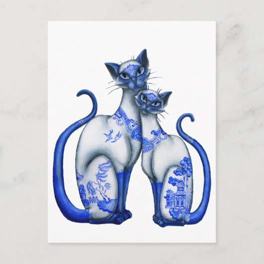 Blue Willow Siamese Cats Briefkaart (Voorkant)