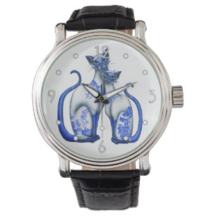 'Blue Willow Siamese Cats' horloge