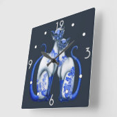 Blue Willow Siamese Katten Wall klok (Hoek)
