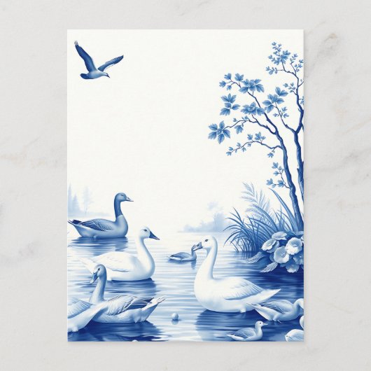 Blue Willow Swans Lake Scene Briefkaart (Voorkant)