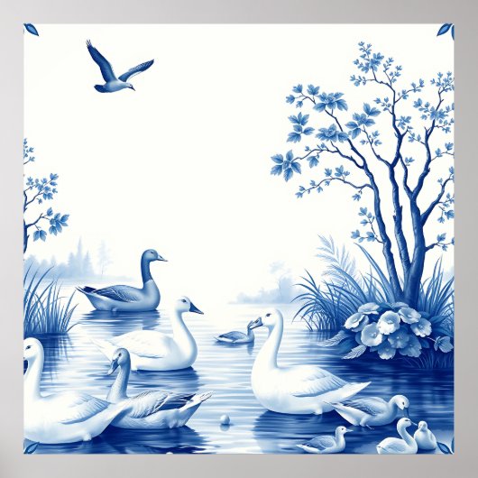 Blue Willow Swans Lake Scene Poster (Voorkant)