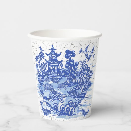 Blue Willow Turtle Tortoise Garden Whimsical Papieren Bekers (Voorkant)