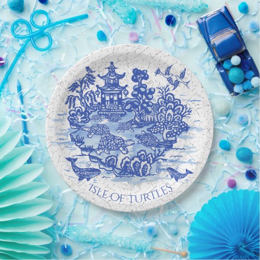 Blue Willow Turtle Tortoise Garden Whimsical Papieren Bordje (Feest)