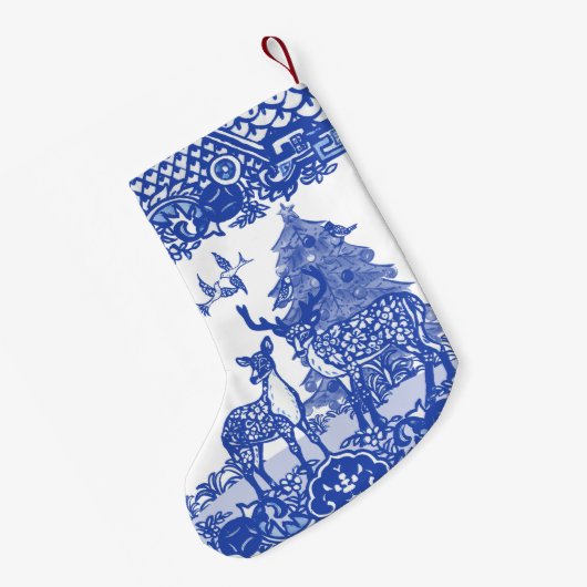 Blue Willow Woodland Deer Xmas Bird Holiday S Kleine Kerstsok (Achterkant (Hangend))
