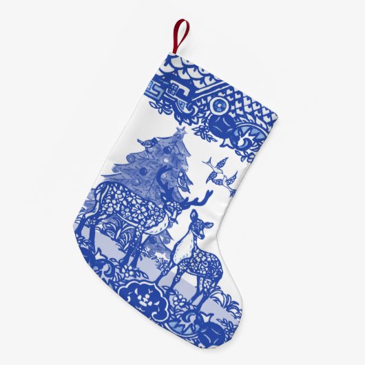Blue Willow Woodland Deer Xmas Bird Holiday S Kleine Kerstsok (Voorkant (Hangend))