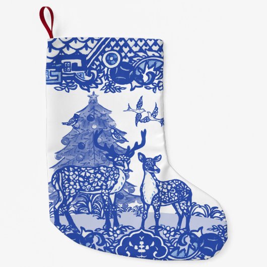 Blue Willow Woodland Deer Xmas Bird Holiday S Kleine Kerstsok (Voorkant)