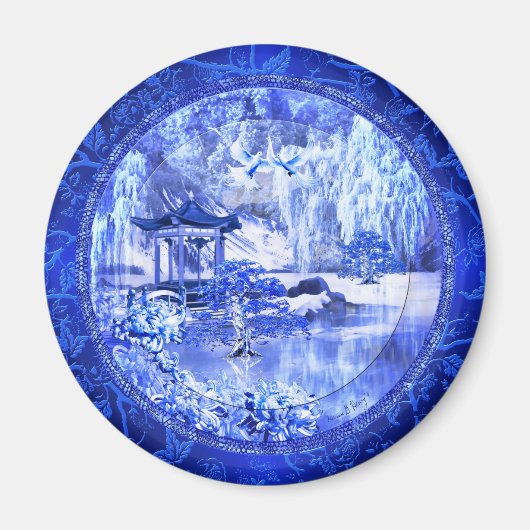 "Blue Willow World" ~ 3" ronde magneet (Voorkant)
