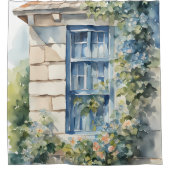 Blue Window Stone Wall Cottage Vines Douchegordijn (Voorkant)