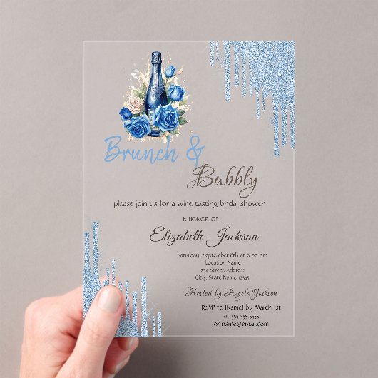 Blue Wine Roses Drips Bridal Shower Acryl Uitnodigingen (Insitu (Draagbaar))