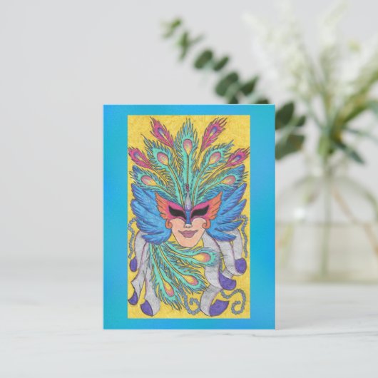 Blue Wing Mardi Gras Mask Briefkaart (Staand voorkant)