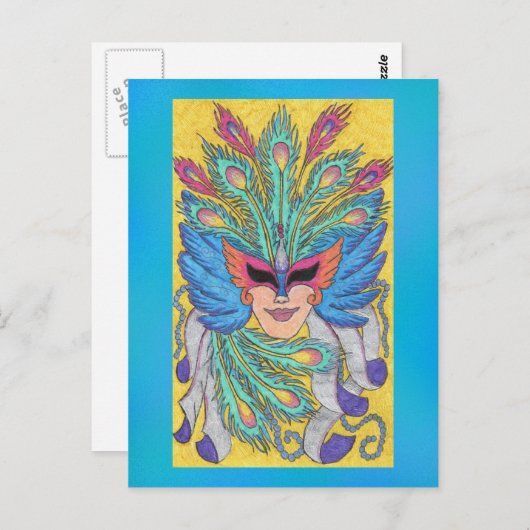 Blue Wing Mardi Gras Mask Briefkaart (Voorkant / Achterkant)
