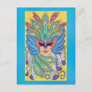 Blue Wing Mardi Gras Mask Briefkaart