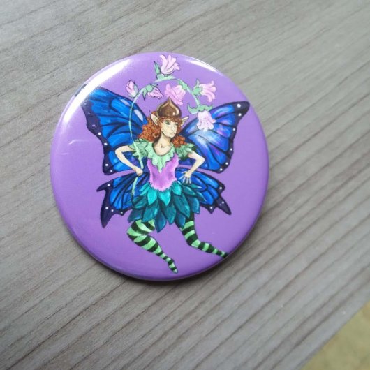 Blue Winged Pixie Ronde Button 3,2 Cm