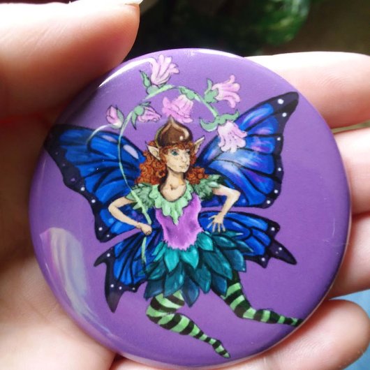 Blue Winged Pixie Ronde Button 3,2 Cm