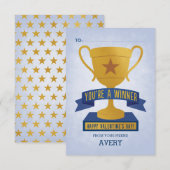 Blue Winner Trophy Classroom Valentijn Kaart (Voorkant / Achterkant)