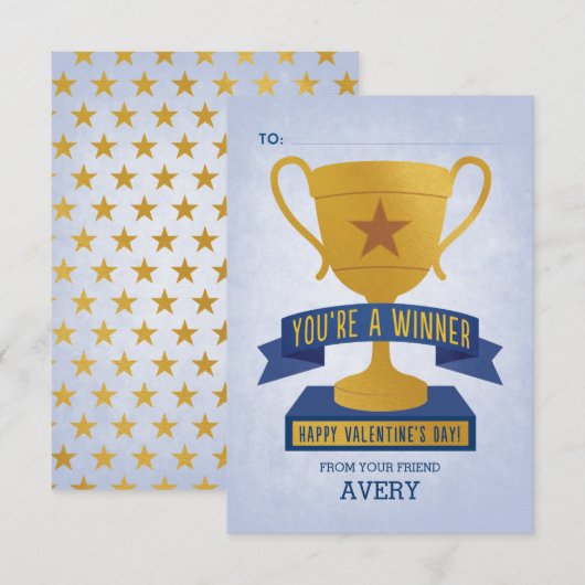Blue Winner Trophy Classroom Valentijn Kaart (Voorkant / Achterkant)