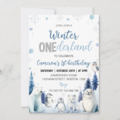 Blue Winter Animals Onederland 1e verjaardag Kaart (Voorkant)