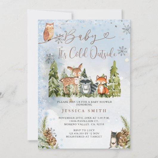 Blue Winter Animals Woodland Boy Baby shower Kaart (Voorkant)