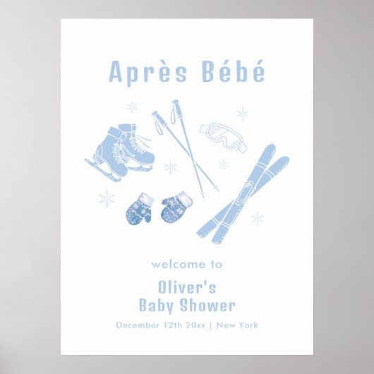 Blue Winter Après Bébé Ski Baby Shower Welcome Poster (Voorkant)