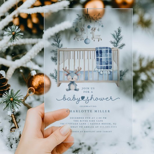 Blue Winter Baby shower Acryl Uitnodigingen