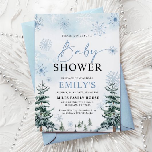 Blue Winter Baby shower Kaart