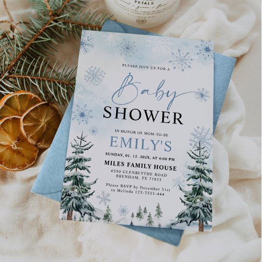 Blue Winter Baby shower Kaart
