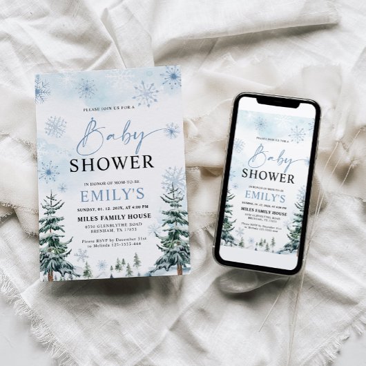 Blue Winter Baby shower Kaart