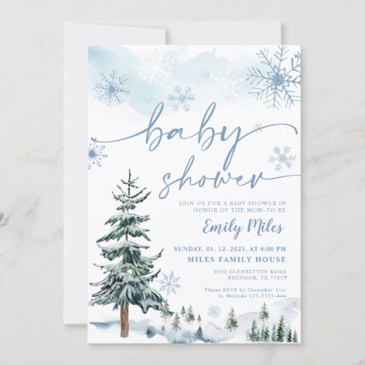 Blue Winter Baby shower Kaart (Voorkant)