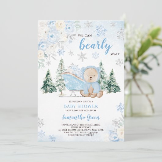 Blue Winter Beer Baby shower Kaart (Staand voorkant)