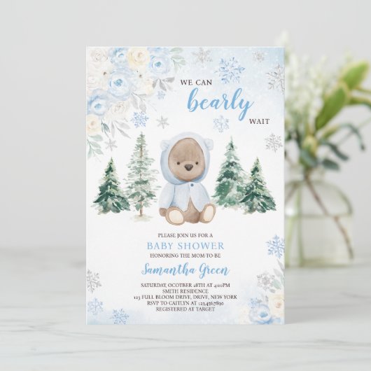 Blue Winter Beer Baby shower Kaart (Staand voorkant)