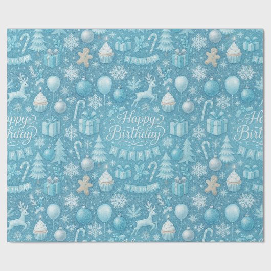 Blue Winter Birthday Cadeaupapier (Vlak)