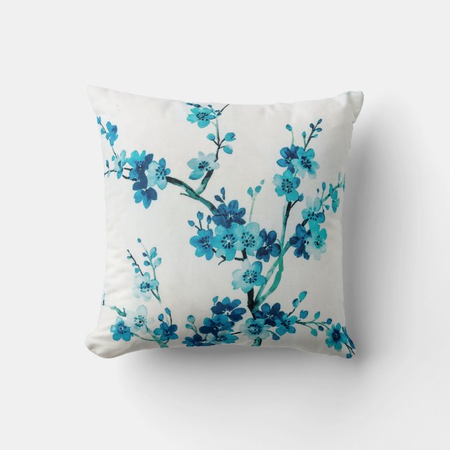 Blue Winter Blooms | Floral Kussen (Voorkant)